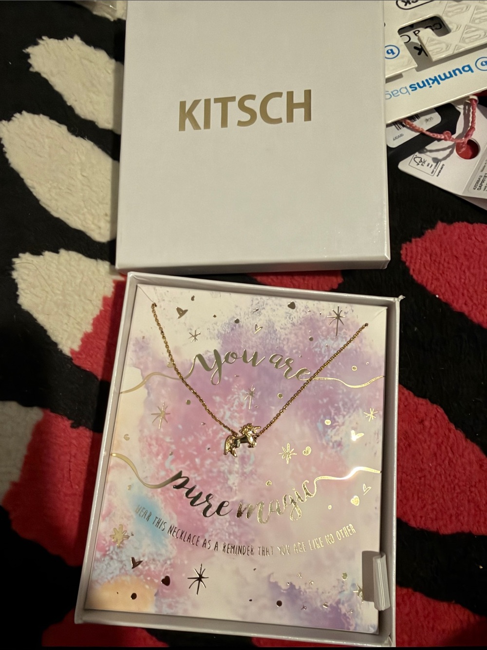 Kitsch Gold Unicorn Necklace with Pink Accent Card